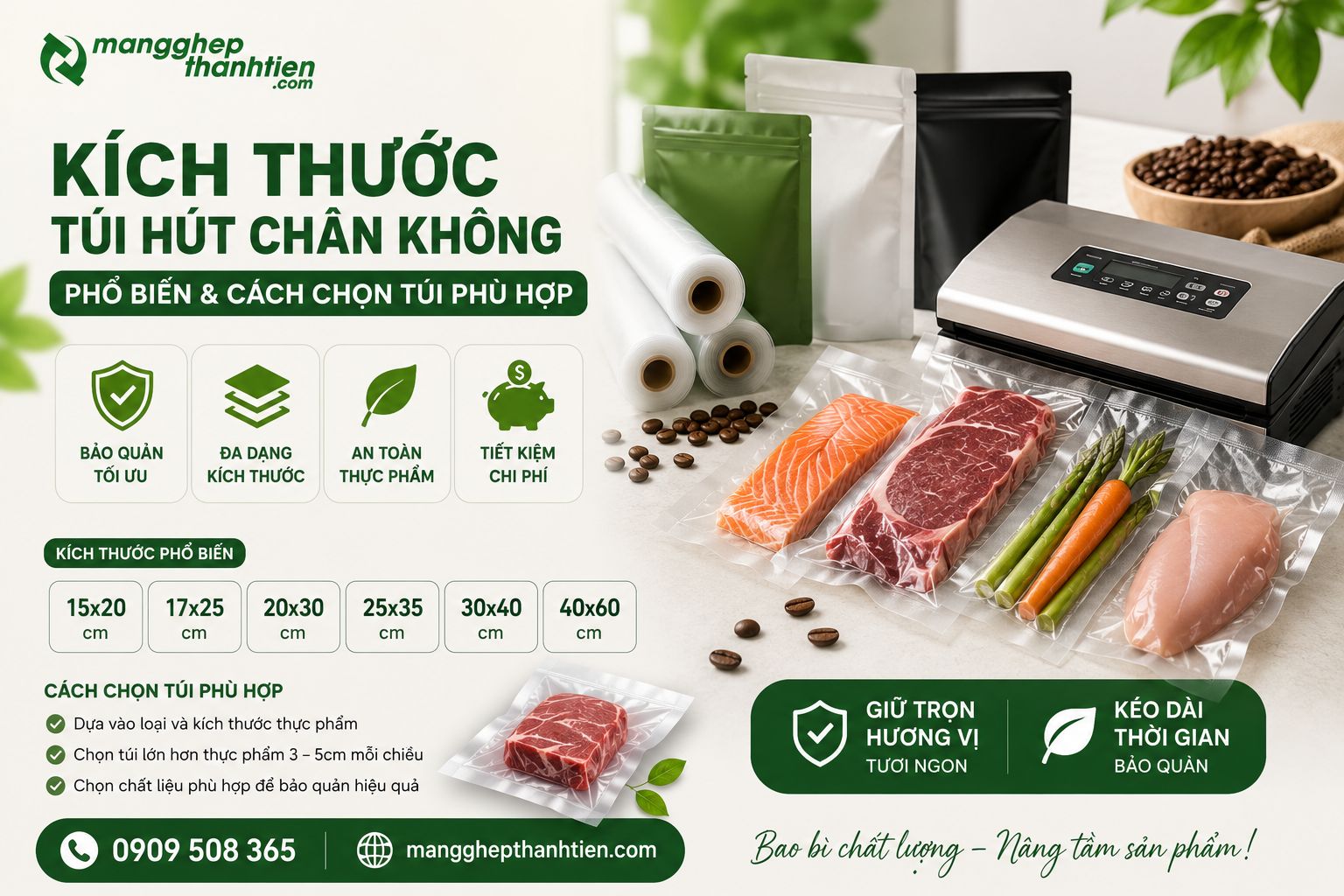 Kích Thước Túi Hút Chân Không Phổ Biến Và Cách Chọn Túi Phù Hợp