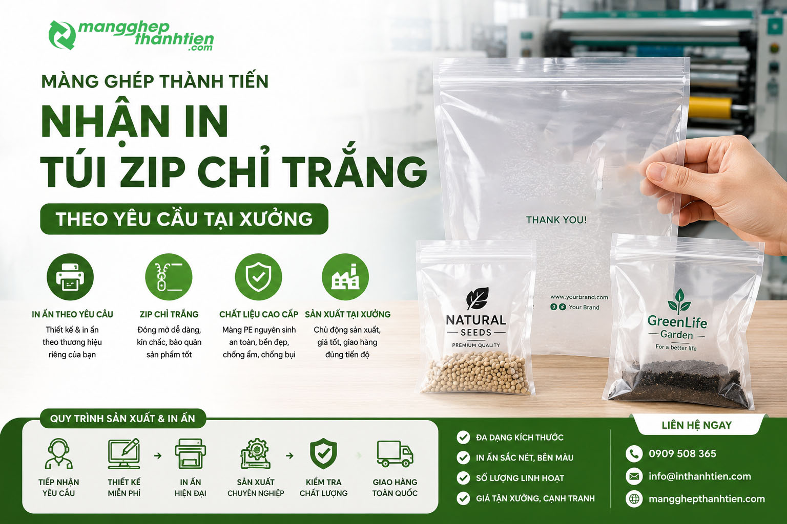  Màng Ghép Thành Tiến xưởng nhận in túi zip chỉ trắng giá rẻ, uy tín
