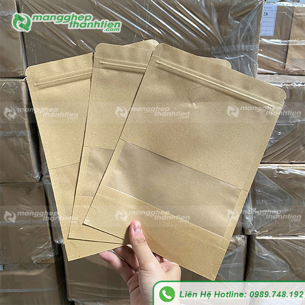 Túi zip giấy Kraft có cửa sổ ghép màng bảo quản thực phẩm