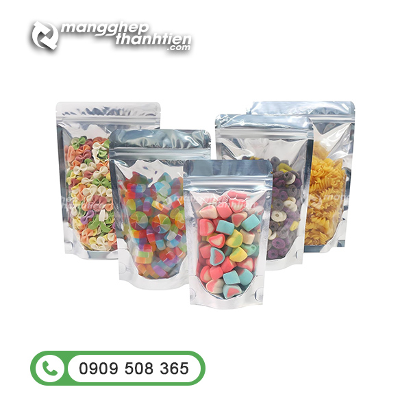 T&uacute;i zip bạc đựng b&aacute;nh kẹo 1 mặt trong