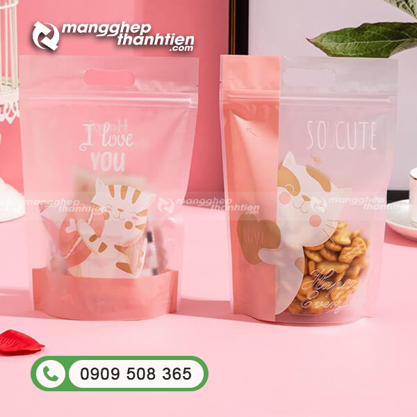 T&uacute;i zip đ&aacute;y đứng đựng b&aacute;nh kẹo in logo