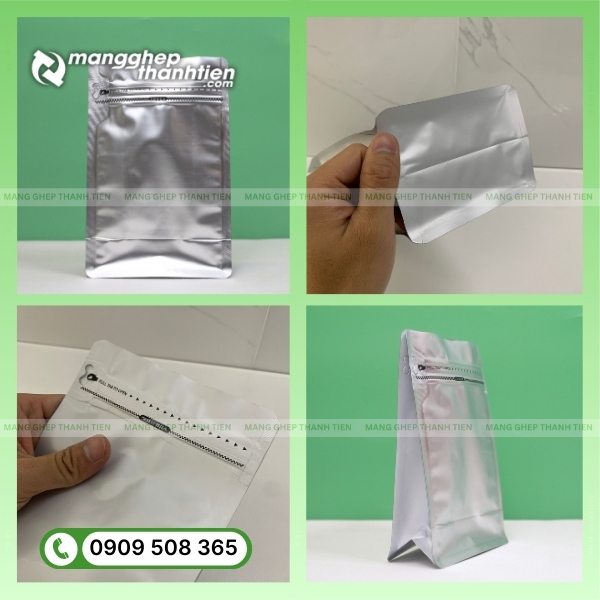 &uacute;i zipper bạc đ&aacute;y đứng trưng b&agrave;y sản phẩm