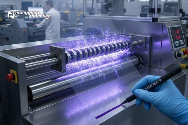 Hệ thống xử l&yacute; corona tr&ecirc;n m&agrave;ng nhựa trong d&acirc;y chuyền sản xuất bao b&igrave;