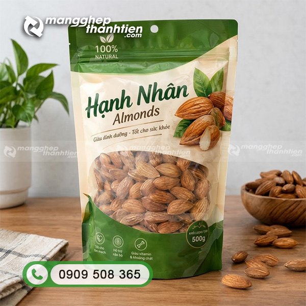 in bao b&igrave; zipper đựng hạnh nh&acirc;n cao cấp