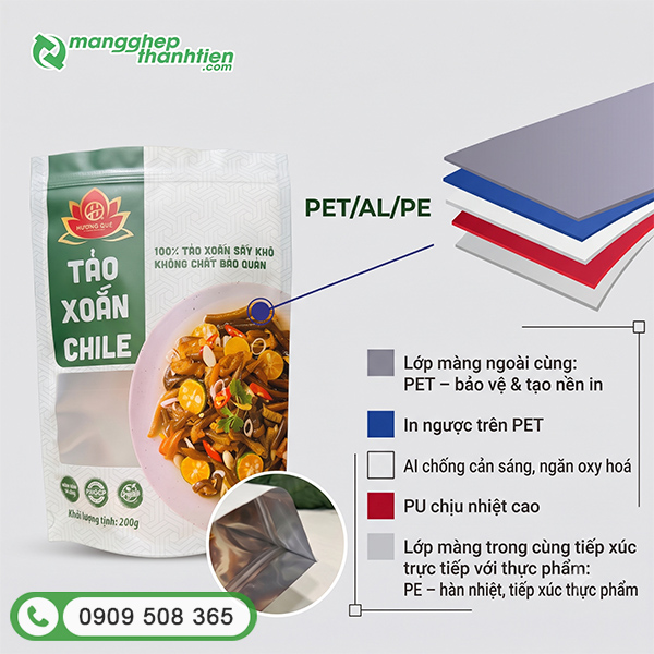 Cấu trúc chất liệu bao bì tảo xoắn sấy khô