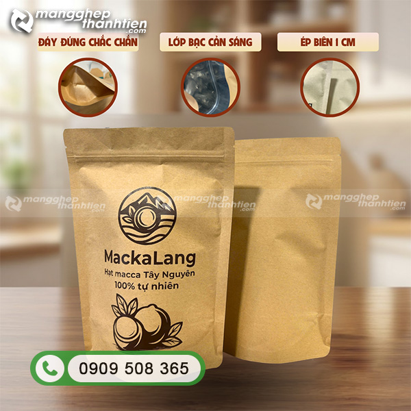 T&uacute;i zip 2 mặt giấy kraft đựng hạt macca