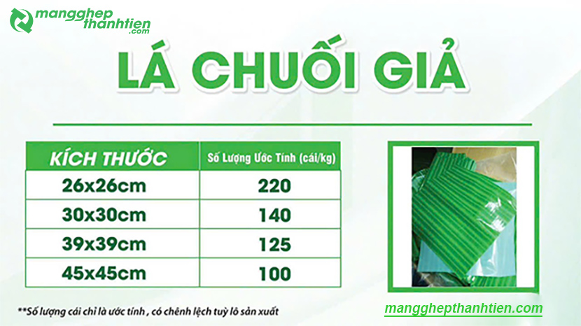 Hình ảnh minh họa cho bảng kíc thước của lá chuối giả