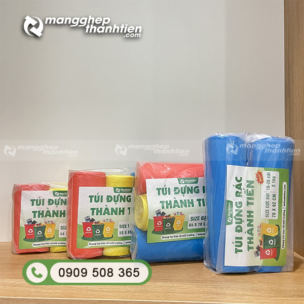 T&uacute;i đựng r&aacute;c cuộn 3 m&agrave;u xanh đỏ v&agrave;ng đ&oacute;ng g&oacute;i 1kg