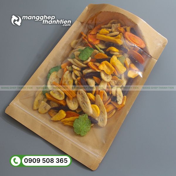 Cấu tạo bao bì trái cây sấy nhiều lớp PET, AL, PE bảo quản tối ưu.