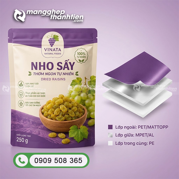 Cấu tạo m&agrave;ng gh&eacute;p phức hợp nhiều lớp sản xuất bao b&igrave; nho sấy