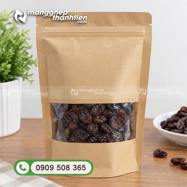 T&uacute;i zip giấy kraft gh&eacute;p m&agrave;ng nh&ocirc;m đựng nho sấy phong c&aacute;ch mộc mạc