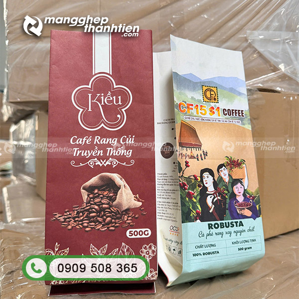 Bộ đôi túi 4 cạnh giấy Kraft in logo thương hiệu sắc nét