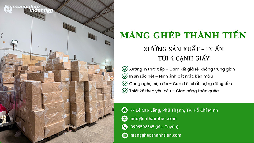 Xưởng sản xuất túi 4 cạnh giấy giá sỉ Màng Ghép Thành Tiến