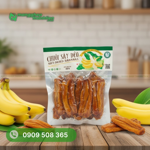 T&uacute;i h&uacute;t ch&acirc;n kh&ocirc;ng đựng chuối sấy dẻo gi&uacute;p hạn chế oxy h&oacute;a v&agrave; giữ độ dẻo tự nhi&ecirc;n