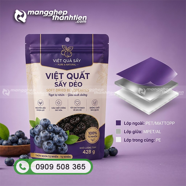 cấu trúc màng ghép bao bì việt quất sấy