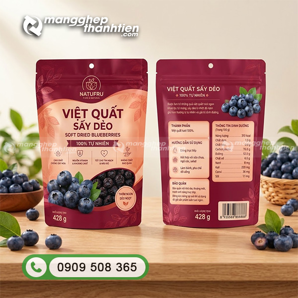 Mẫu bao bì việt quất sấy dẻo đẹp