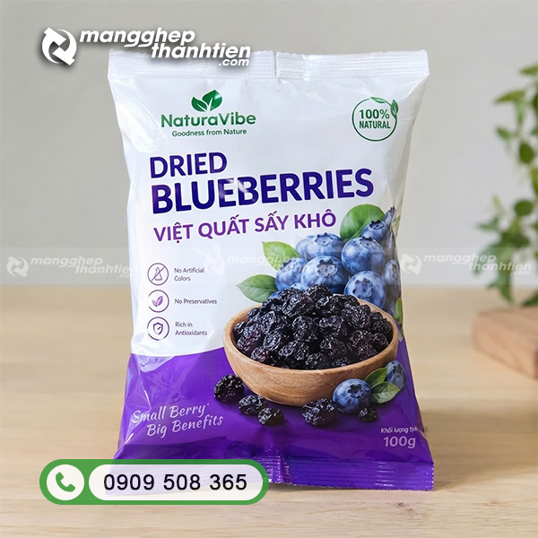 Túi hàn lưng giữa đựng việt quất sấy