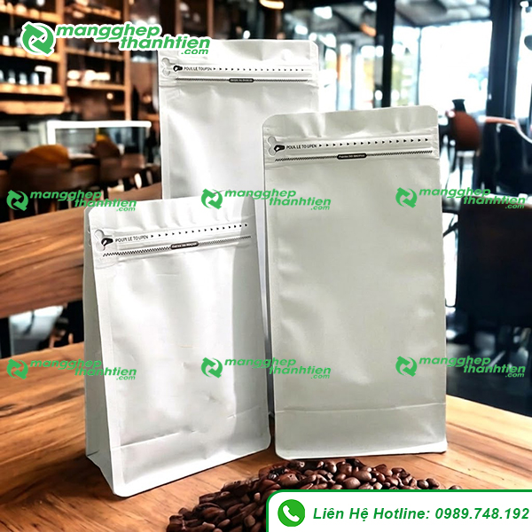 T&uacute;i zipper 2 mặt sữa đựng c&agrave; ph&ecirc; v&agrave; tr&agrave;