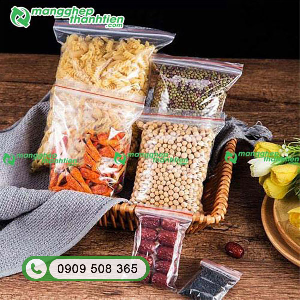 T&uacute;i zipper chỉ đỏ d&ugrave;ng để đ&oacute;ng g&oacute;i thực phẩm kh&ocirc;.