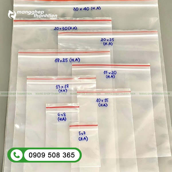 C&aacute;c size t&uacute;i zip chỉ đỏ th&ocirc;ng dụng ph&ugrave; hợp nhiều ng&agrave;nh h&agrave;ng kh&aacute;c nhau.