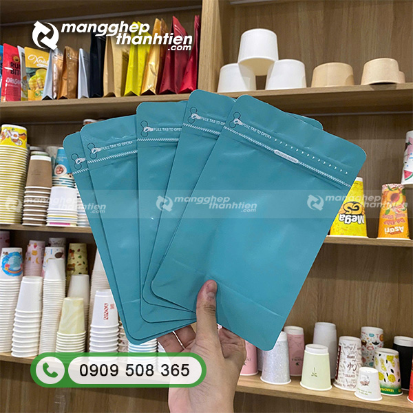 T&uacute;i zipper 8 cạnh m&agrave;u xanh min sang trọng