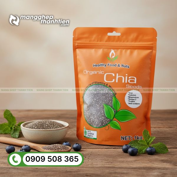 K&iacute;ch thước bao b&igrave; hạt chia 100g 250g 500g 1kg