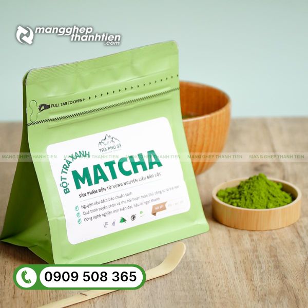 T&uacute;i đựng bột matcha chất liệu gh&eacute;p nh&ocirc;m cao cấp