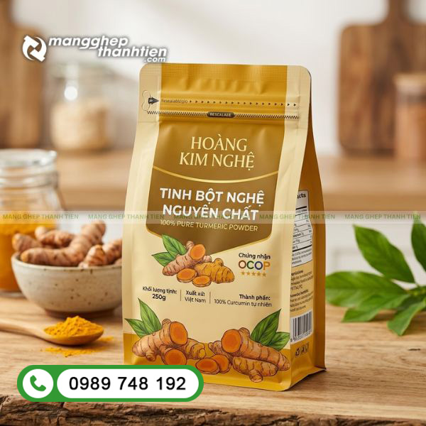 T&uacute;i đ&aacute;y đứng đựng tinh bột nghệ tiện lợi dễ trưng b&agrave;y