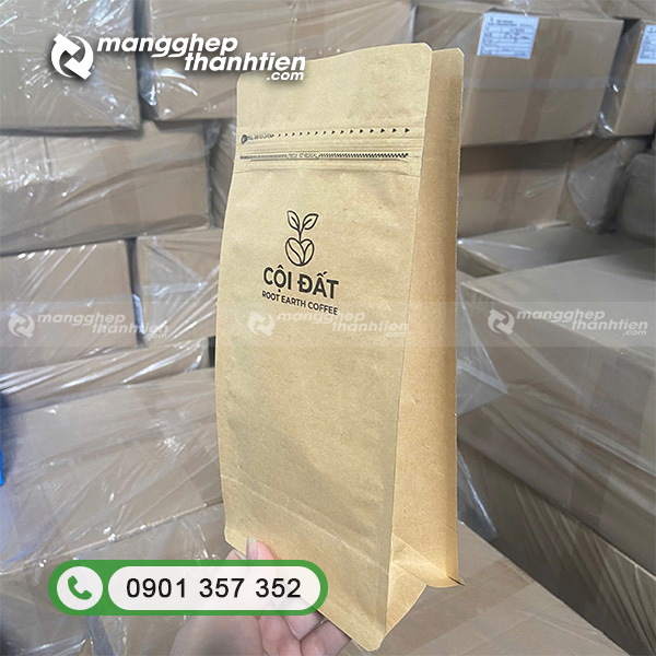 T&uacute;i zip giấy Kraft 8 cạnh đ&aacute;y vu&ocirc;ng.