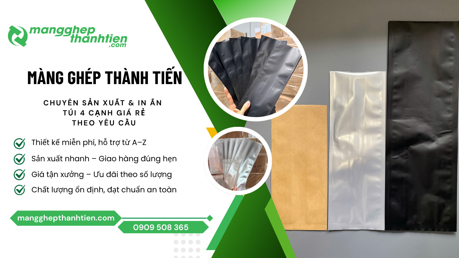 Cơ sở sản xuất v&agrave; in ấn t&uacute;i 4 cạnh gi&aacute; rẻ theo y&ecirc;u cầu