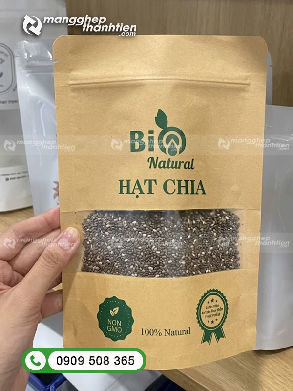 Mẫu túi zip giấy cửa sổ tràn đựng hạt chia