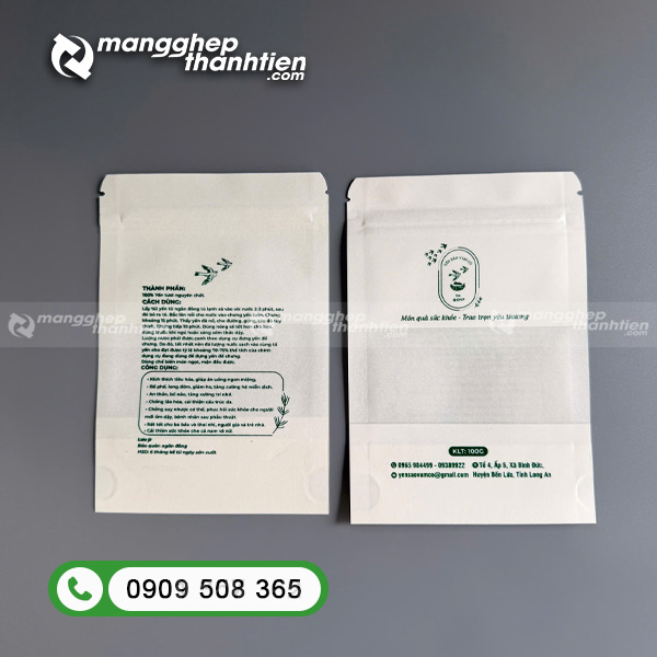 Túi zip giấy trắng đáy đứng cửa sổ tràn cán mờ