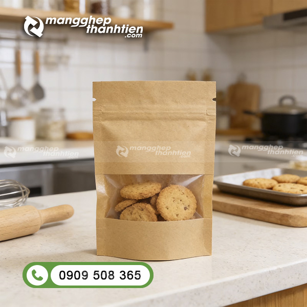 Túi zip giấy cửa sổ tràn đựng bánh quy