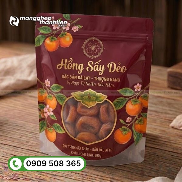 Bao b&igrave; hồng sấy dẻo in theo y&ecirc;u cầu với m&agrave;u sắc chuẩn, hỗ trợ thiết kế ri&ecirc;ng theo bộ nhận diện thương hiệu.