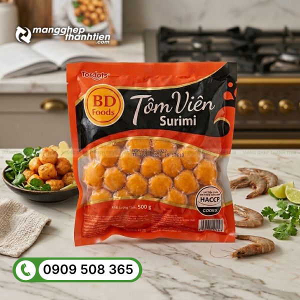 Chất liệu bao b&igrave; t&ocirc;m vi&ecirc;n chi&ecirc;n m&agrave;ng gh&eacute;p nhiều lớp an to&agrave;n thực phẩm