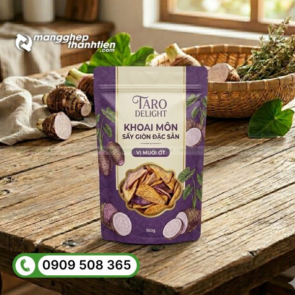 Thiết kế bao b&igrave; đựng khoai m&ocirc;n sấy chuy&ecirc;n nghiệp, tối ưu nhận diện thương hiệu