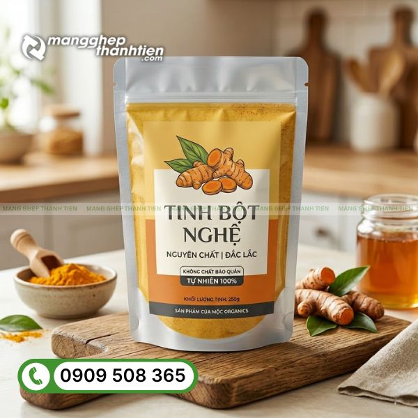 Túi zip nhôm đựng tinh bột nghệ chống ẩm kín khí hiệu quả