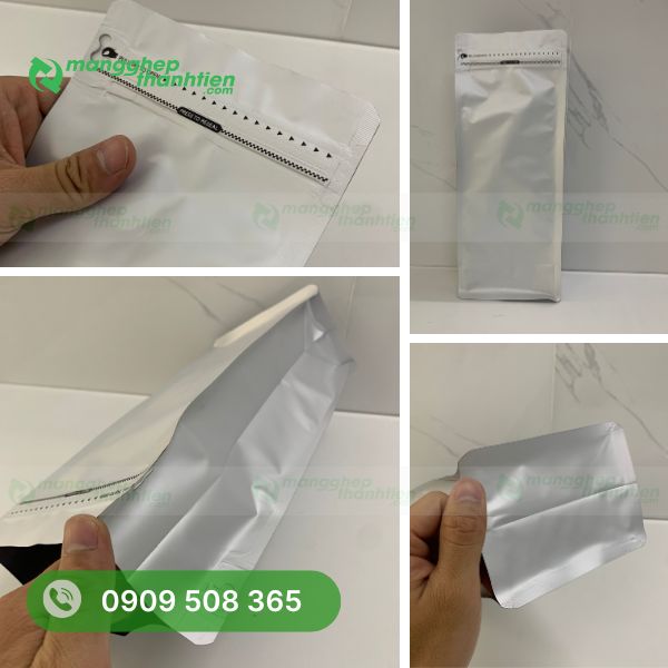 Túi zipper bạc 8 cạnh đáy đứng sang trọng, dung tích lớn