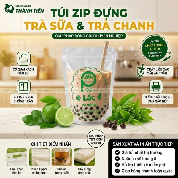 Chất liệu túi zip đựng trà sữa nhựa nguyên sinh an toàn thực phẩm