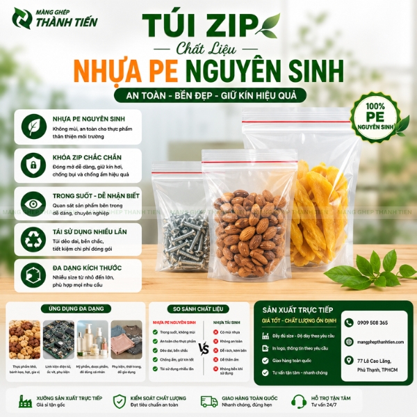 Quy tr&igrave;nh sản xuất t&uacute;i zip chỉ đỏ bằng nhựa PE nguy&ecirc;n sinh