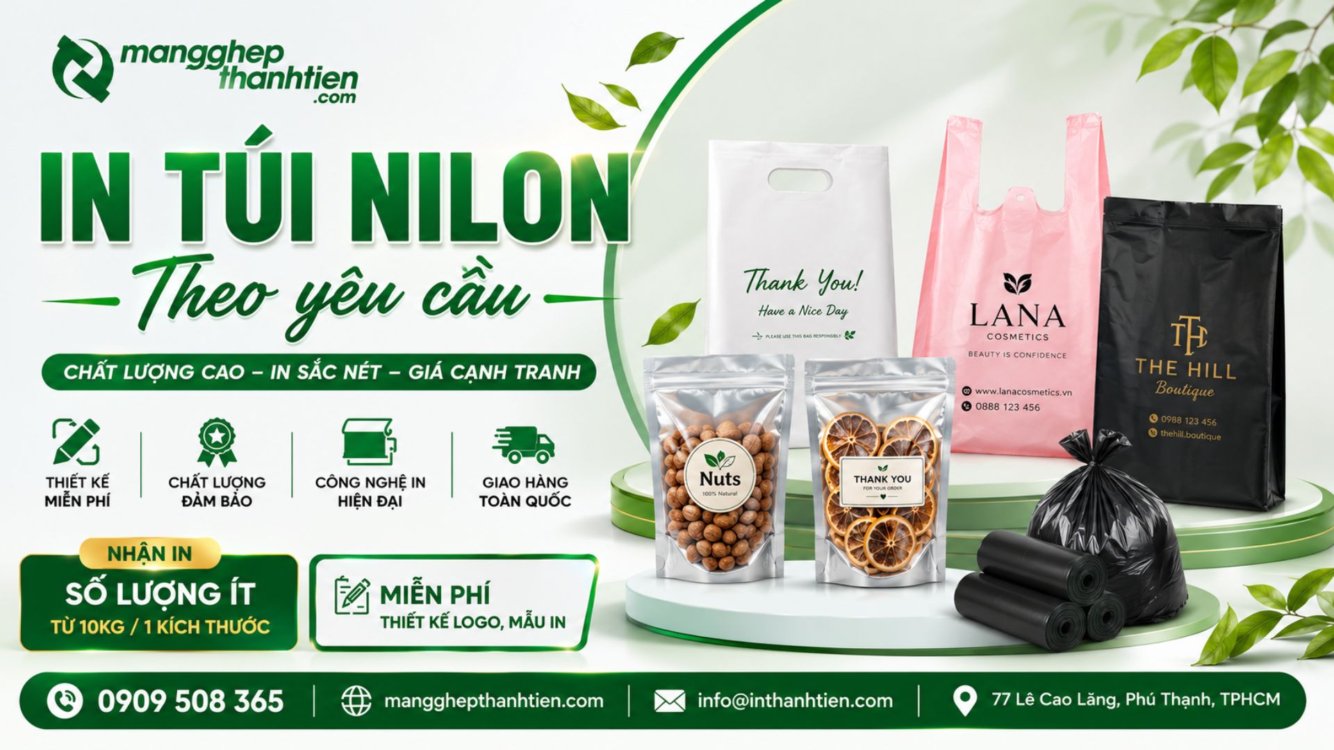 In túi nilon theo yêu cầu với nhiều kiểu dáng và kích thước khác nhau