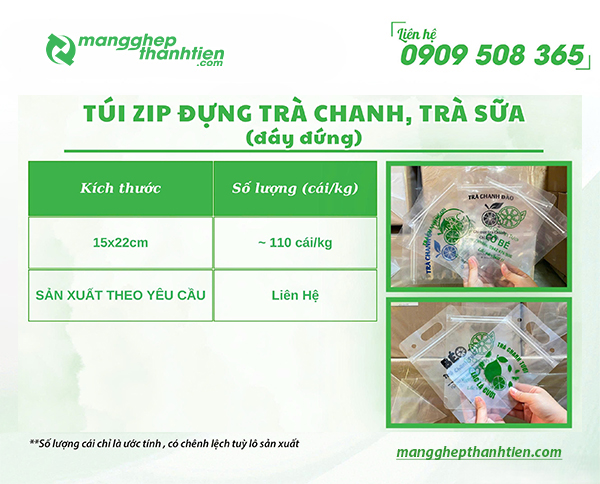 Bảng Báo Giá Và Kích Thước Túi Zip Đựng Trà Chanh