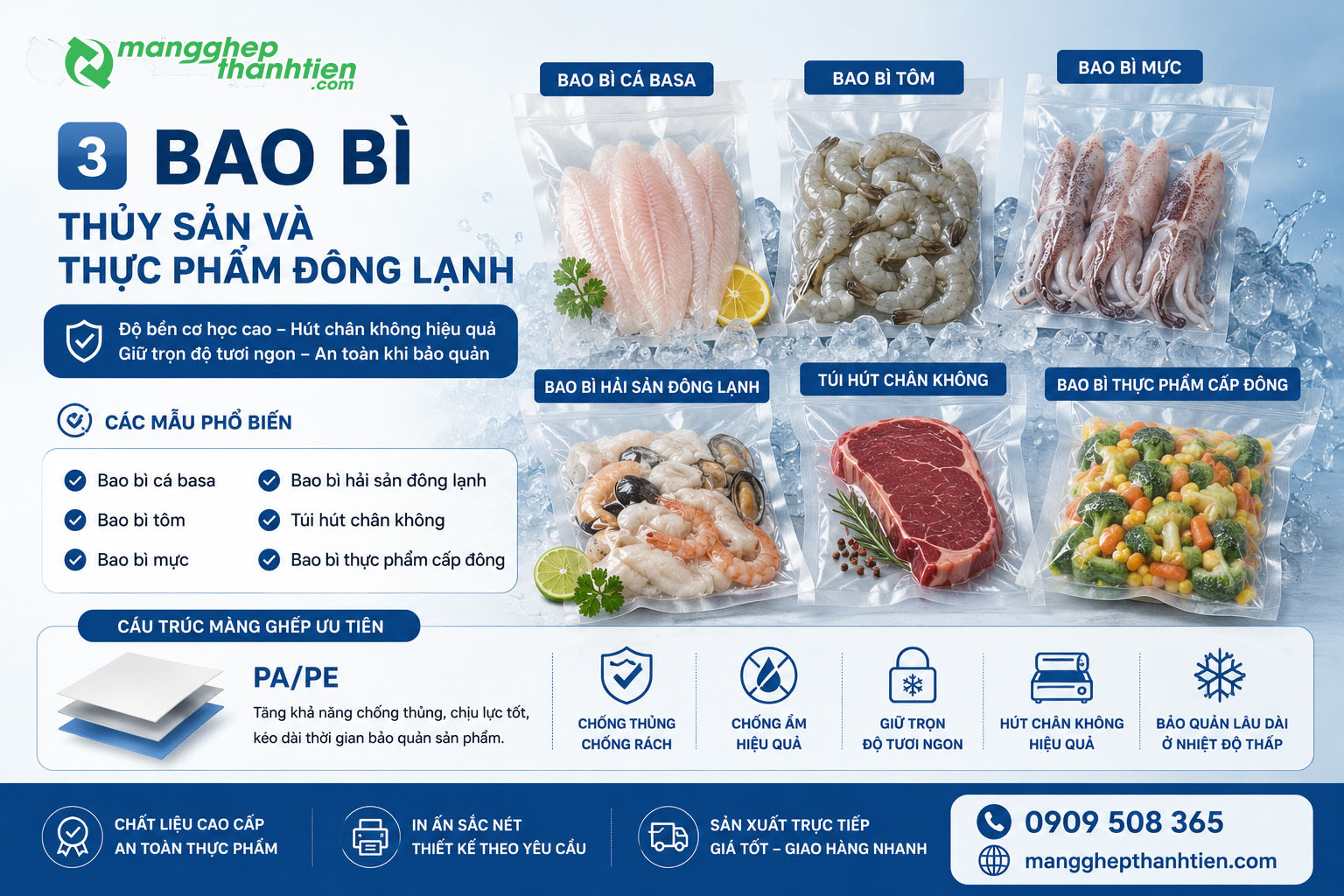 Bao b&igrave; đ&oacute;ng g&oacute;i gi&uacute;p bảo quản thực phẩm đ&ocirc;ng lạnh hiệu quả