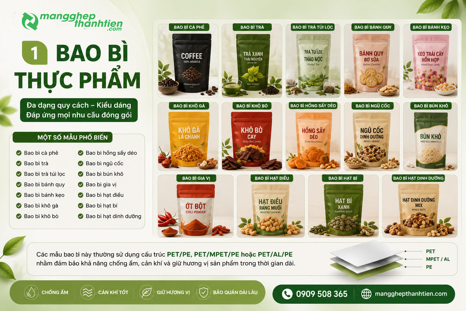  Bao b&igrave; thực phẩm với chất liệu chắc chắn, đa dạng m&agrave;u sắc
