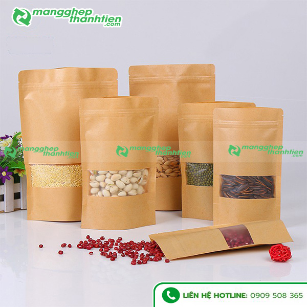 Đa dạng c&aacute;c k&iacute;ch thước của t&uacute;i zipper giấy kraf c&oacute; cửa sổ