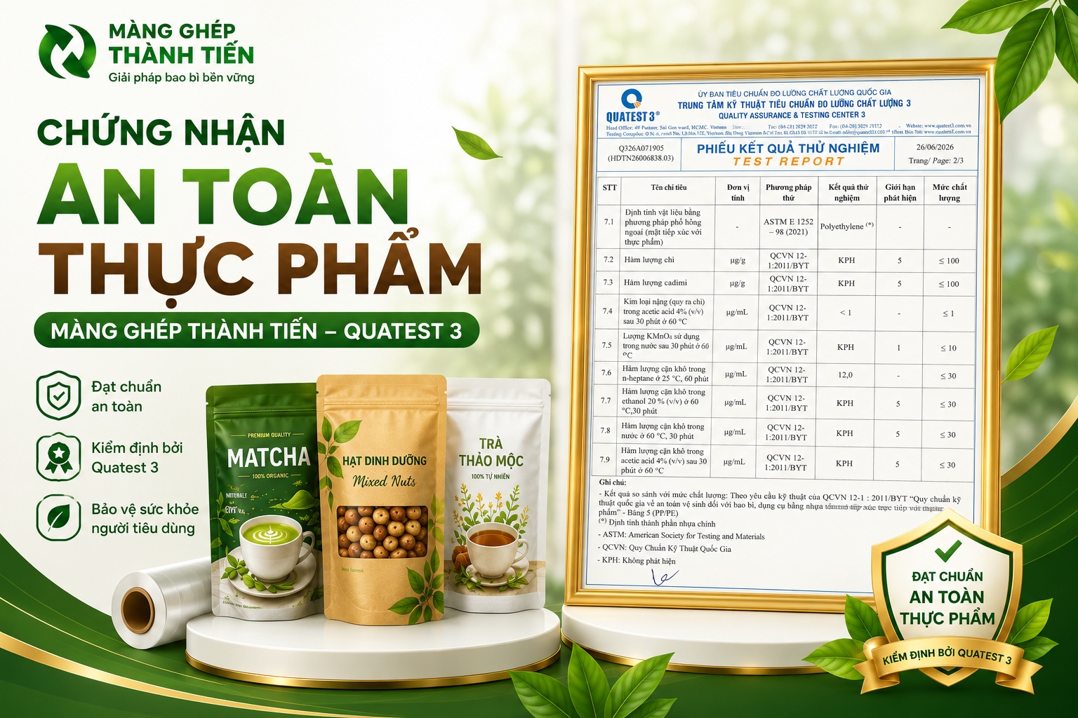 Chứng Nhận An Toàn Thực Phẩm Màng Ghép Thành Tiến – Quatest 3