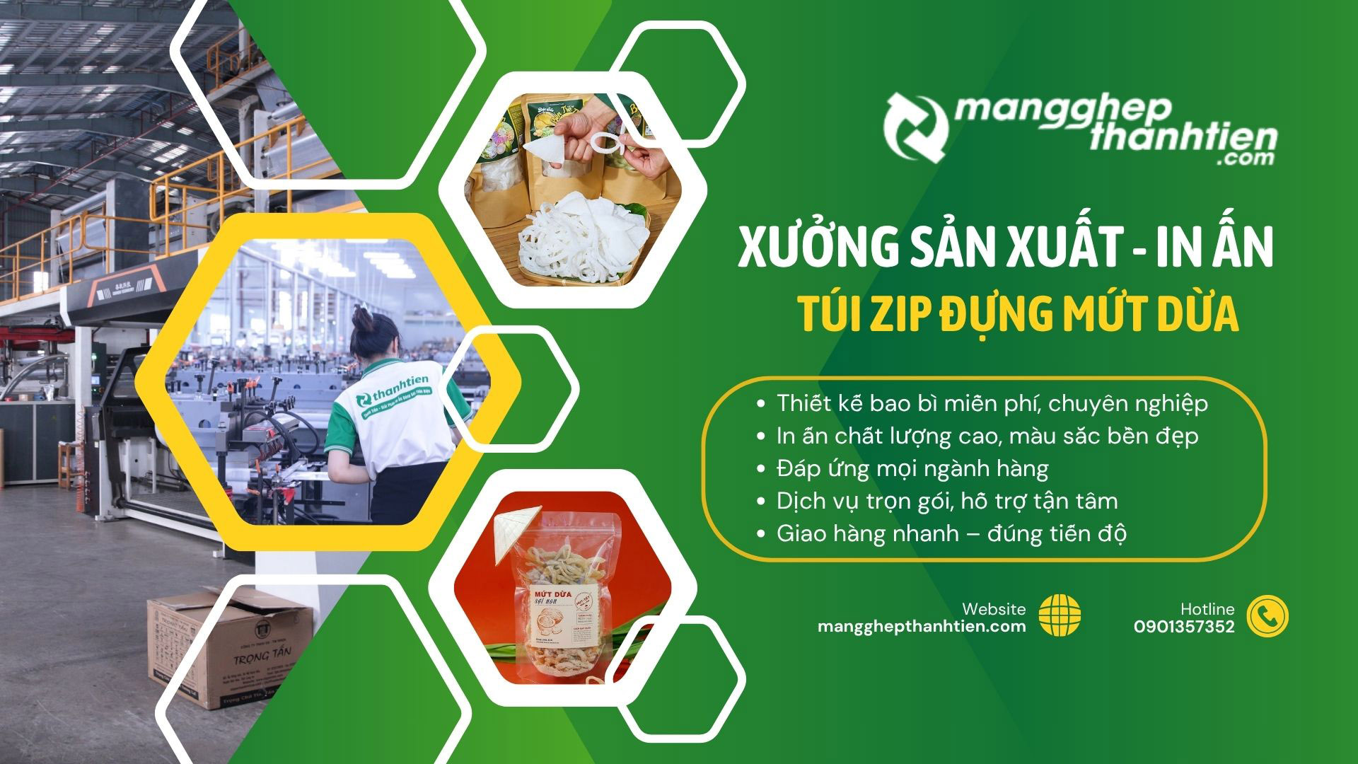 Xưởng Sản Xuất T&uacute;i Zip Đựng Mứt Dừa Theo Y&ecirc;u Cầu