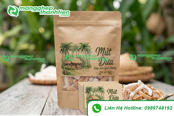 Túi Kraft cửa sổ đựng mứt dừa handmade