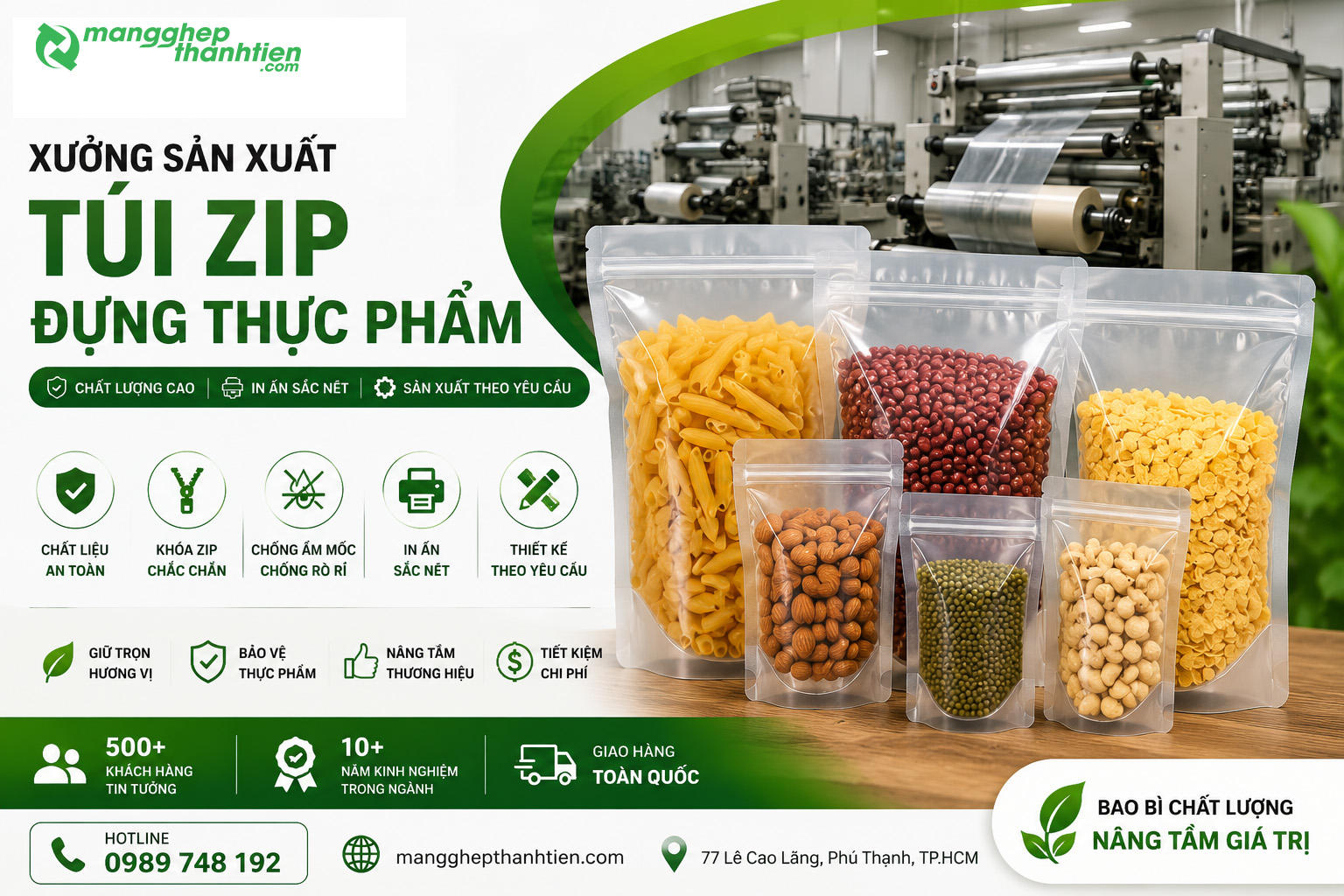 Xưởng sản xuất t&uacute;i zip đựng thực phẩm theo y&ecirc;u cầu