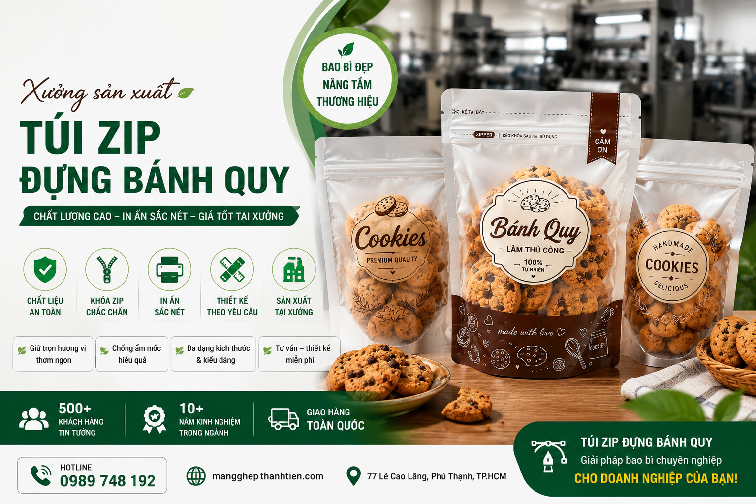 Xưởng sản xuất t&uacute;i zip đựng b&aacute;nh quy theo y&ecirc;u cầu